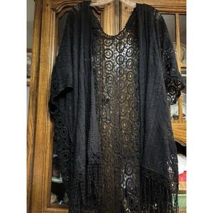 Unbranded Women's Black Crocheted Sweater Jacket 3X Fringe Boho Grandma Core